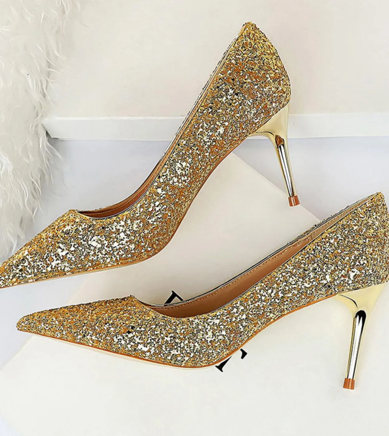 2023 Donna 7cm 95cm Tacchi alti Glitter Scarpin Tacchi bassi Décolleté Plus Size Lady Stiletto Paillettes da sposa Prom Feti