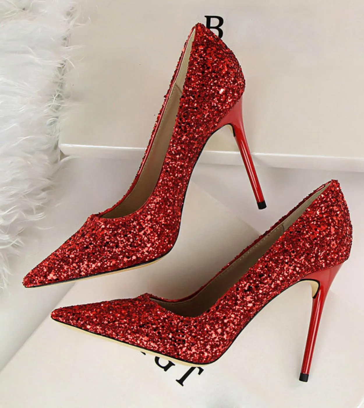 2023 Donna 7cm 95cm Tacchi alti Glitter Scarpin Tacchi bassi Décolleté Plus Size Lady Stiletto Paillettes da sposa Prom Feti