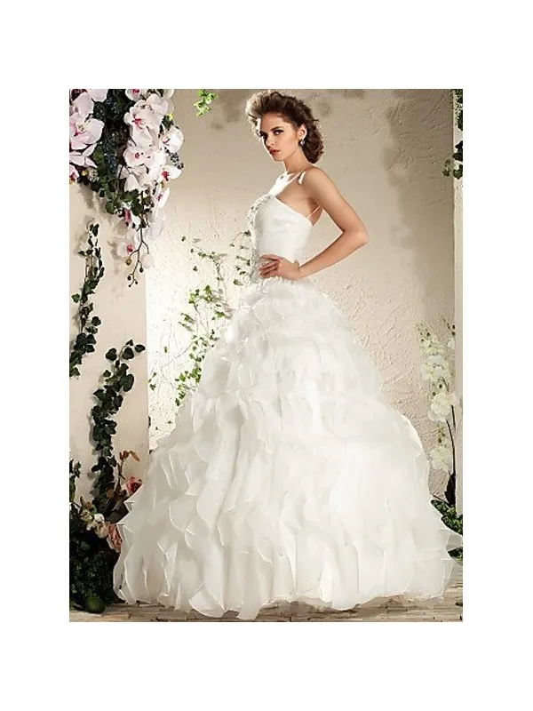 Abito da sposa principesco con gonna a volants in organza online