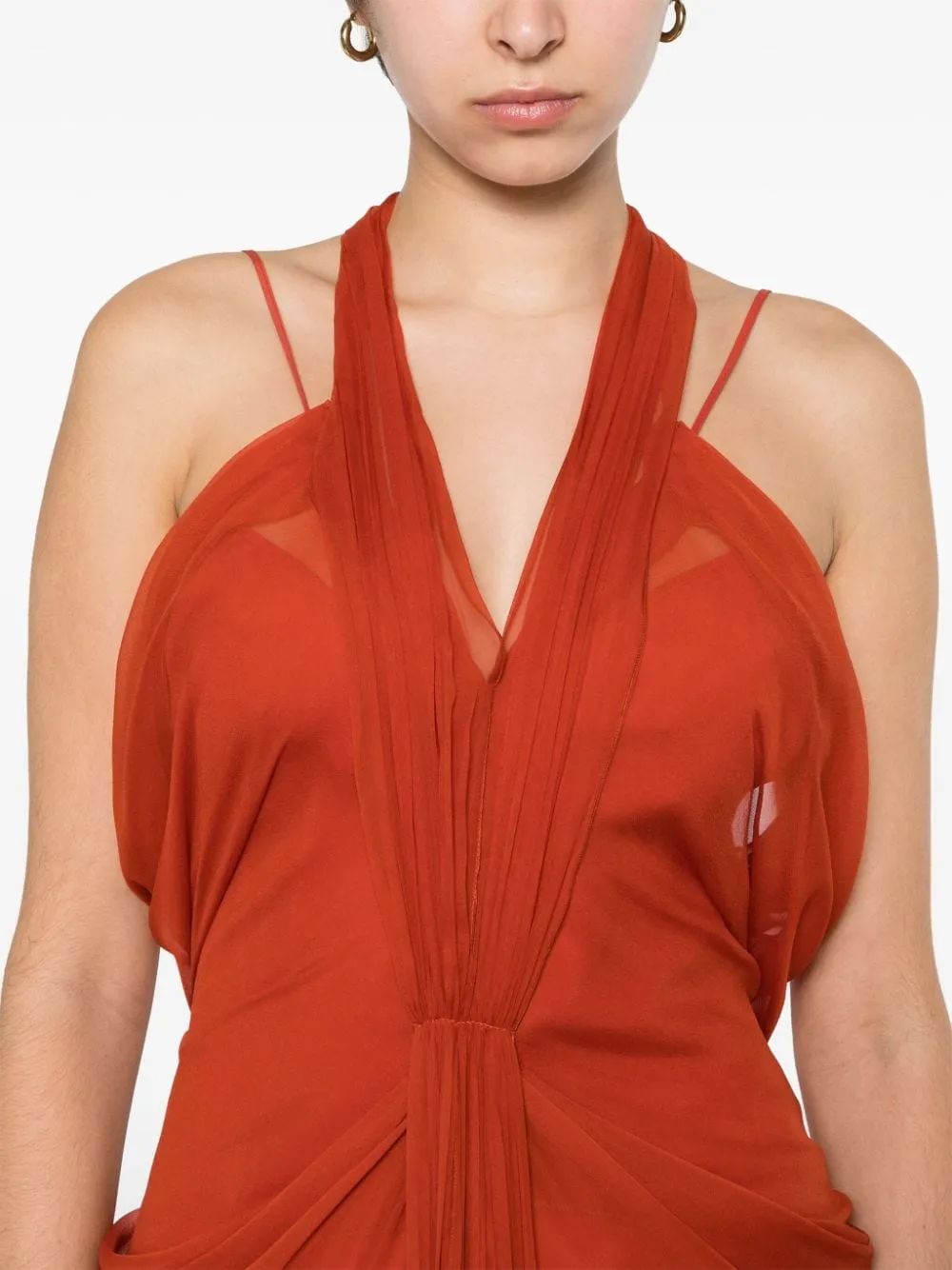 Abito maxi con ruches in rosso - donna