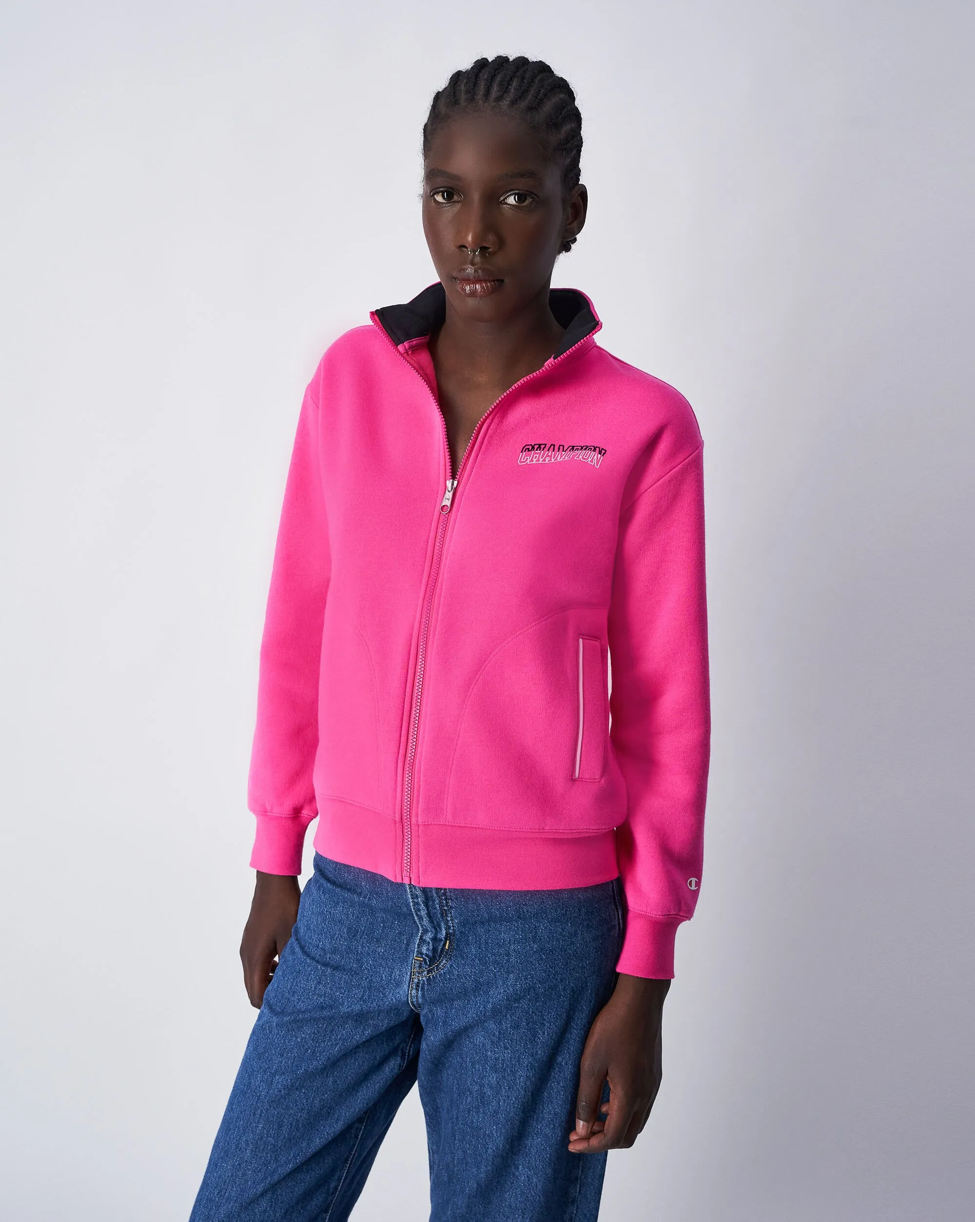 Champion Felpa Ful Zip a Collo Alto Color Punch Rosa Donna