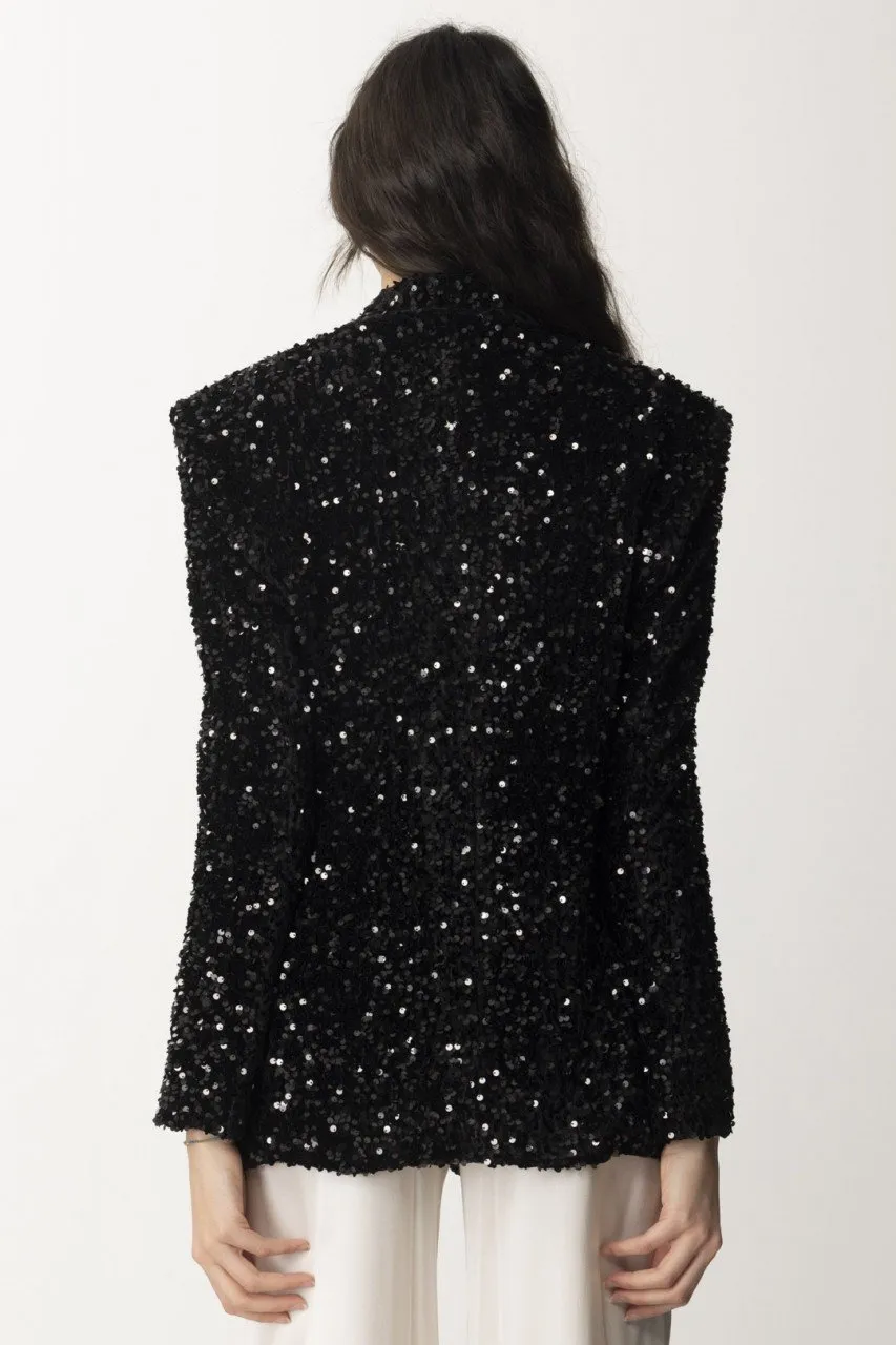 Giacca monopetto full paillettes Nero
