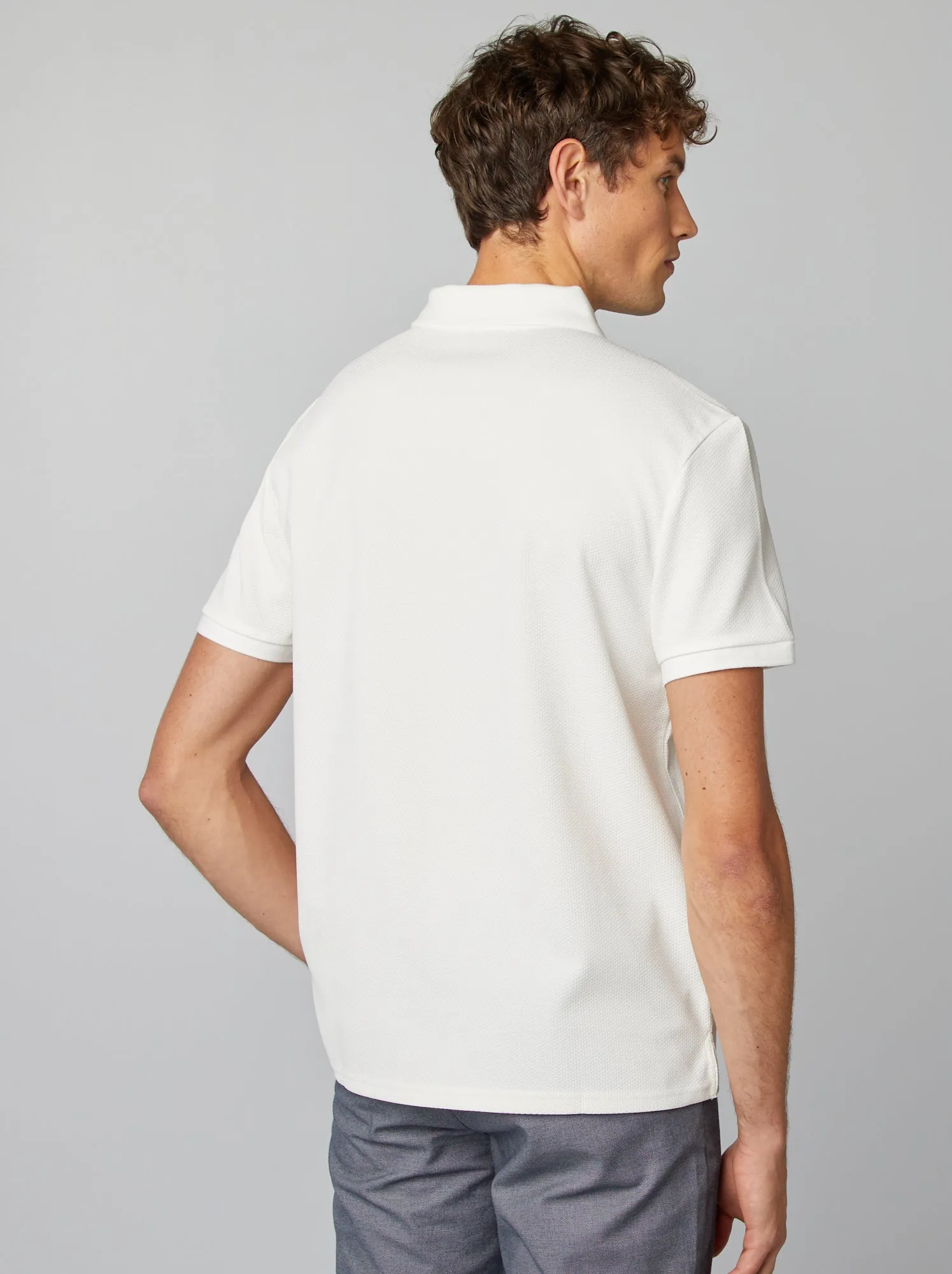 Polo a nido d'ape con zip - BIANCO