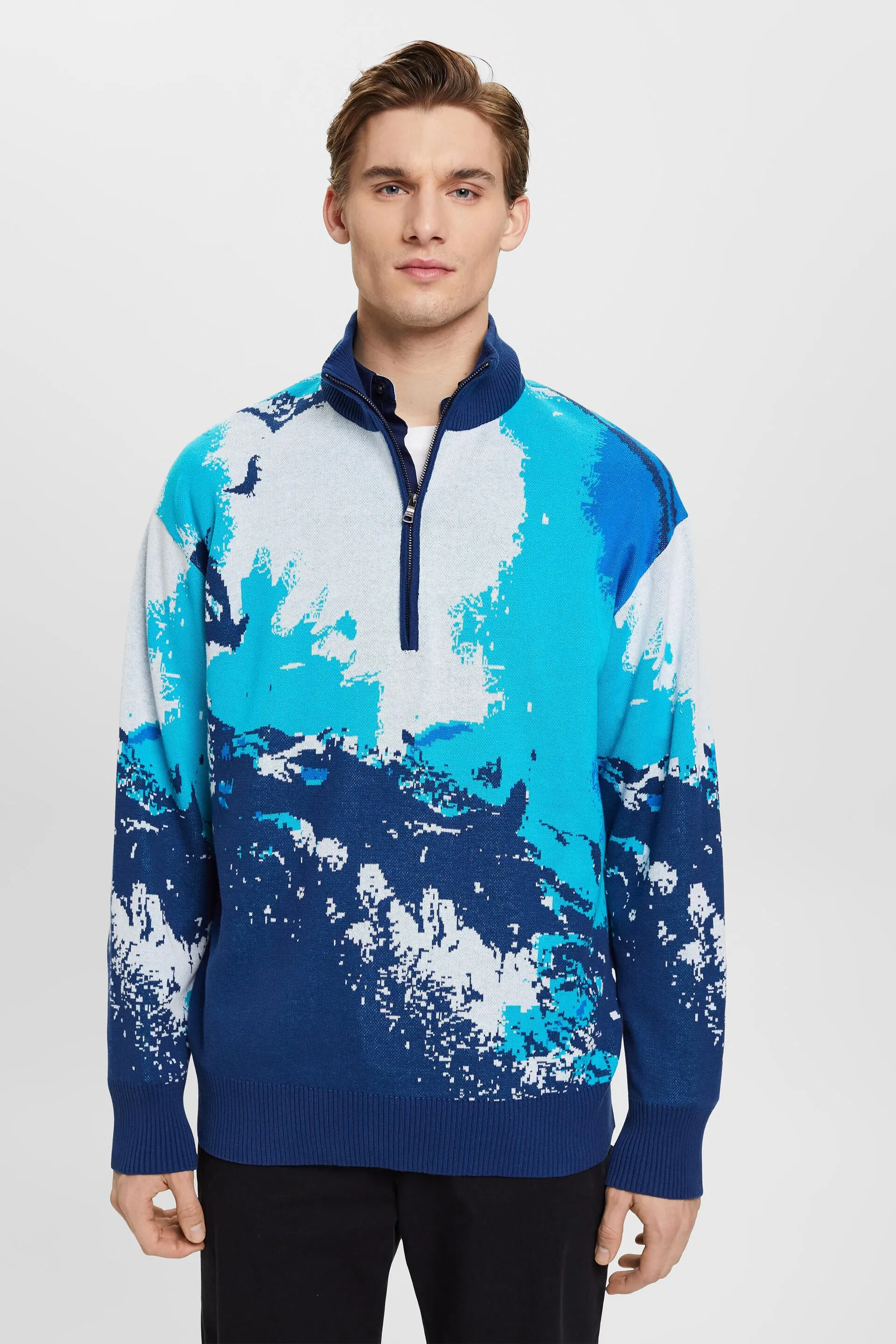 Pullover con zip corta e motivo a onde