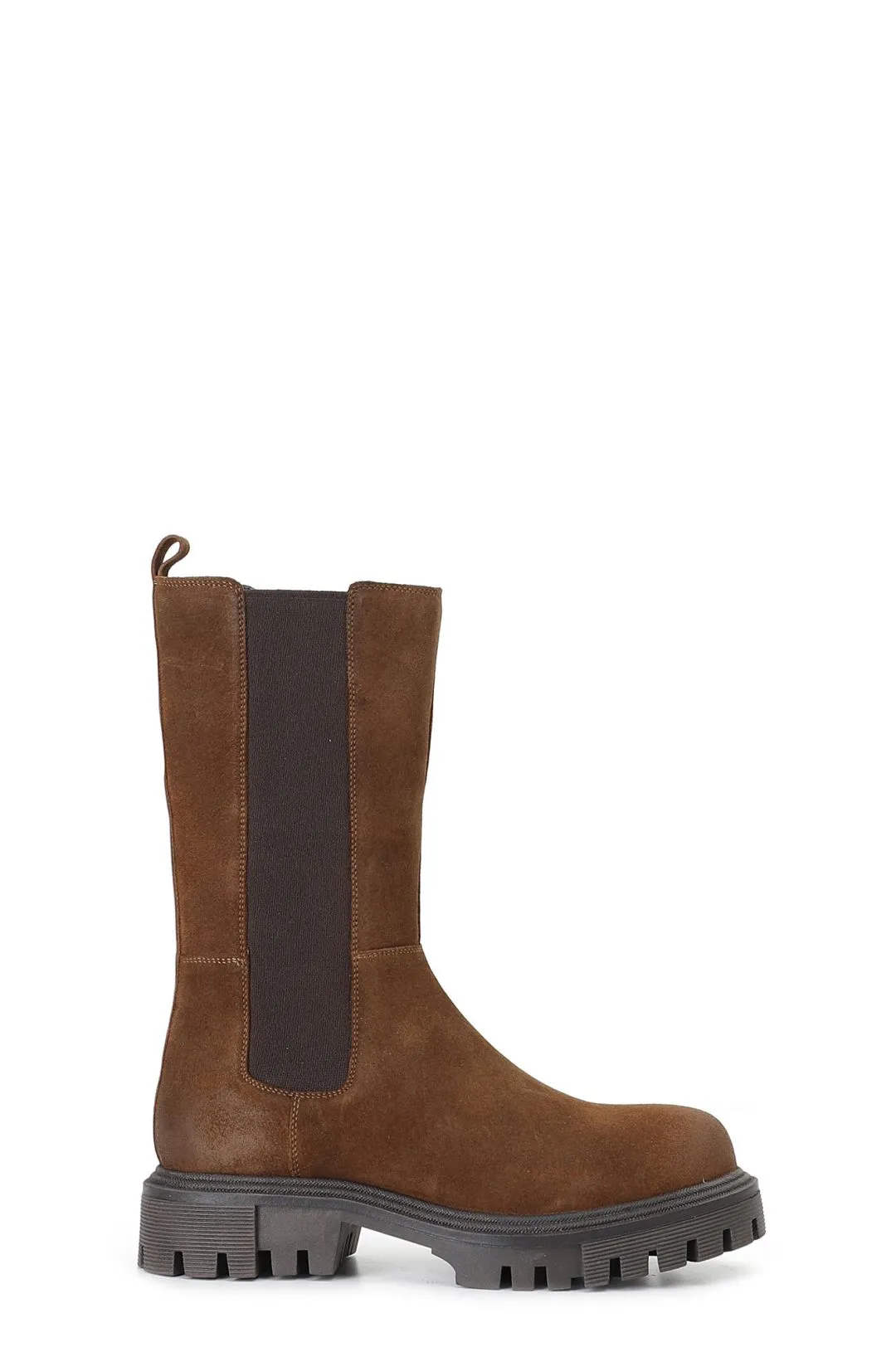 stivaletto donna in pelle scamosciata con elastico cognac