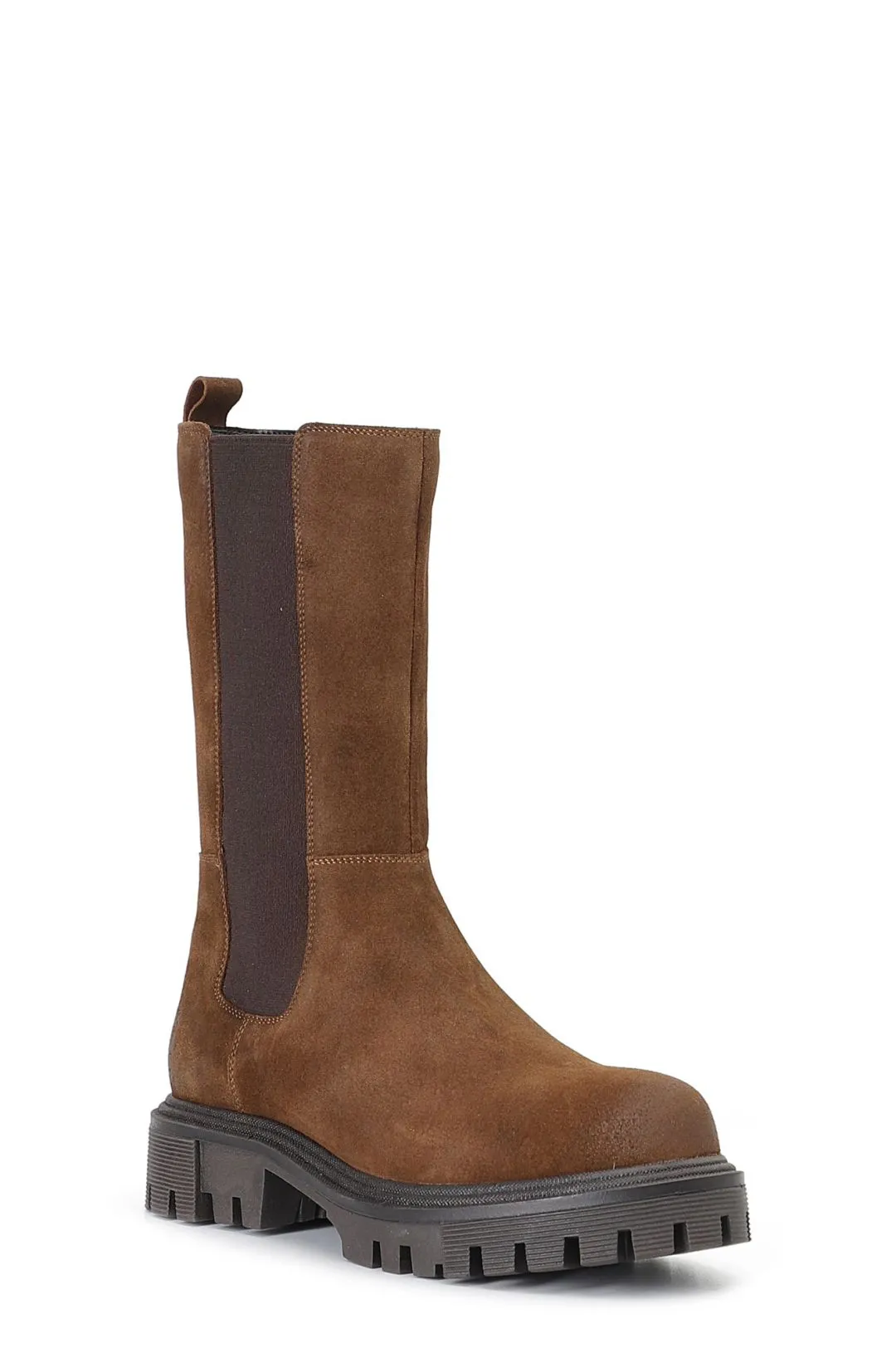 stivaletto donna in pelle scamosciata con elastico cognac