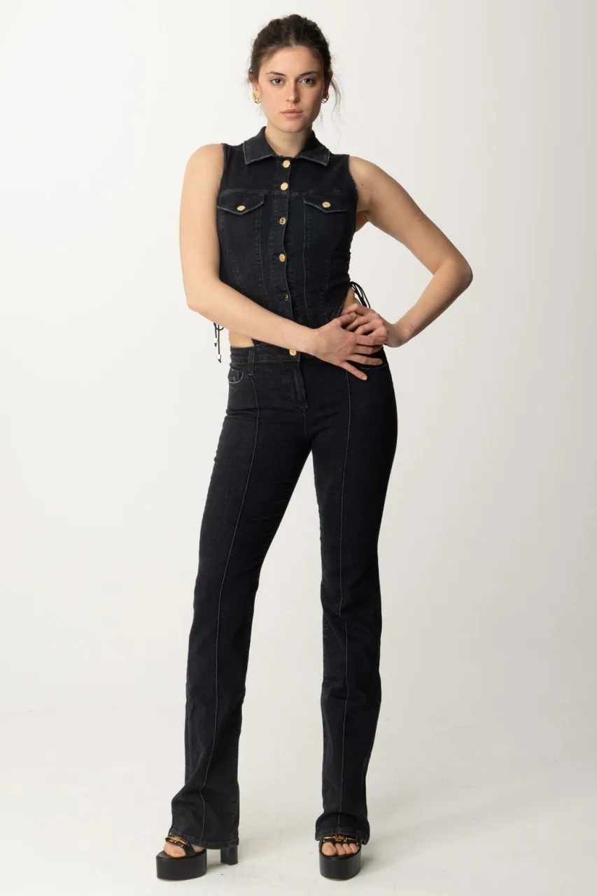 Tuta lunga in denim con cut-out e intrecci Used black
