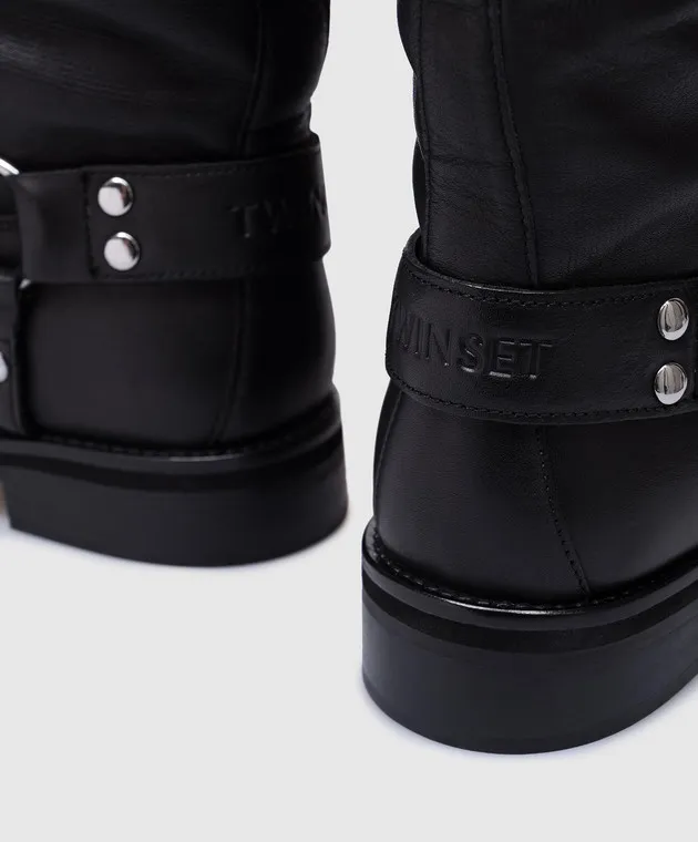 Twinset Stivali in pelle nera con logo Darcy in rilievo 242TST022